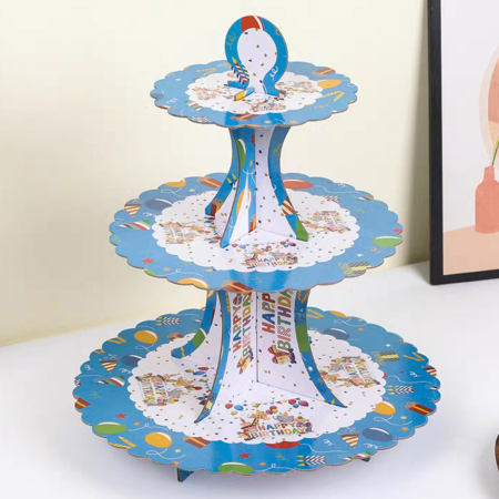 Articole party - Etajera din carton cu 3 nivele pentru prajituri ' Happy Birthday ' 2260-3