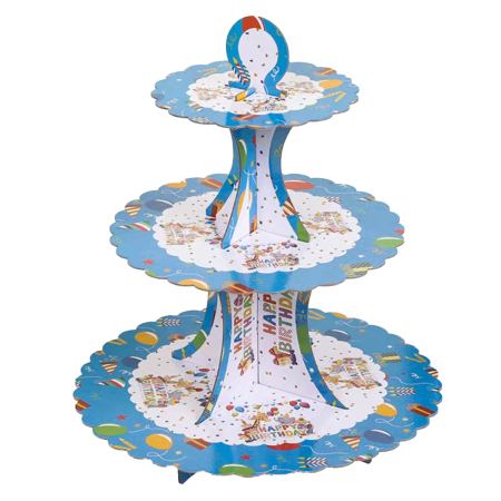 Articole party - Etajera din carton cu 3 nivele pentru prajituri ' Happy Birthday ' 2260-3