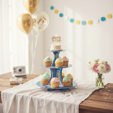 Accesorii party - Etajera din carton cu 3 nivele pentru prajituri ' Happy Birthday ' 2260-3