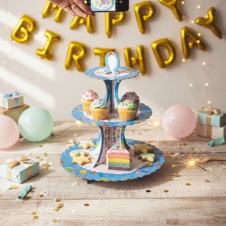 Accesorii party - Etajera din carton cu 3 nivele pentru prajituri ' Happy Birthday ' 2260-3