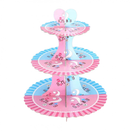 Tacâmuri - Etajera din carton cu 3 nivele pentru prajituri ' Boy or Girl ' 2260-4