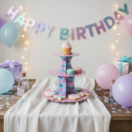 Tacâmuri - Etajera din carton cu 3 nivele pentru prajituri ' Sirena ' 2260-8