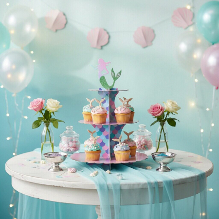 Tacâmuri - Etajera din carton cu 3 nivele pentru prajituri ' Sirena ' 2260-8