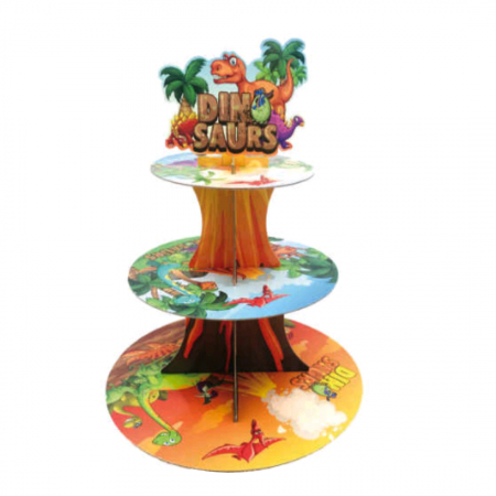 Tacâmuri - Etajera din carton cu 3 nivele pentru prajituri ' Dinozauri ' 2260-7