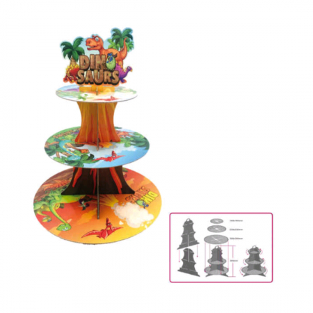 Tacâmuri - Etajera din carton cu 3 nivele pentru prajituri ' Dinozauri ' 2260-7