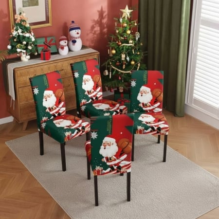 Fețe de masă - Set 4 huse universale pentru scaune, model Craciun 6220-2533