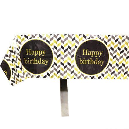 Articole party - Fata de masa pentru petrecere ' Happy birthday ' 183 x 137 cm 2260-10negru