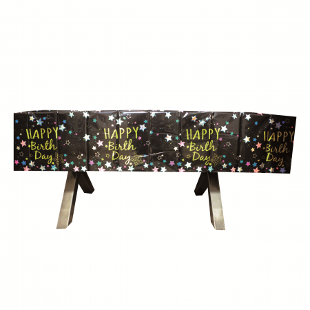 Articole party - Fata de masa pentru petrecere ' Happy Birthday ' 183 x 137 cm 2260-13negru