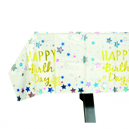 Articole party - Fata de masa pentru petrecere ' Happy Birthday ' 183 x 137 cm 2260-13alb