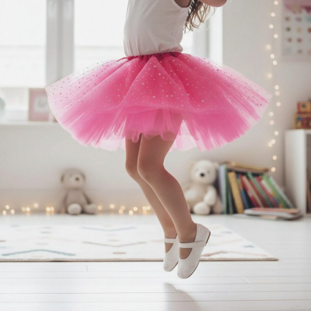 Copii - Fusta tutu balerina cu paiete stelute, din Tul MAS-002fucsia