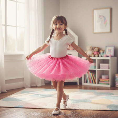 Copii - Fusta tutu balerina cu paiete stelute, din Tul MAS-002fucsia