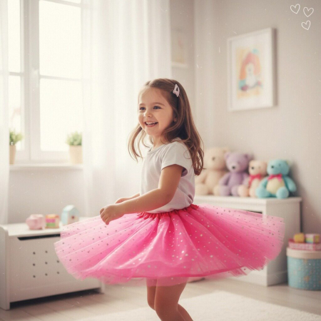 Copii - Fusta tutu balerina cu paiete stelute, din Tul MAS-002fucsia