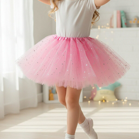 Copii - Fusta tutu balerina cu paiete stelute, din Tul MAS-002roz