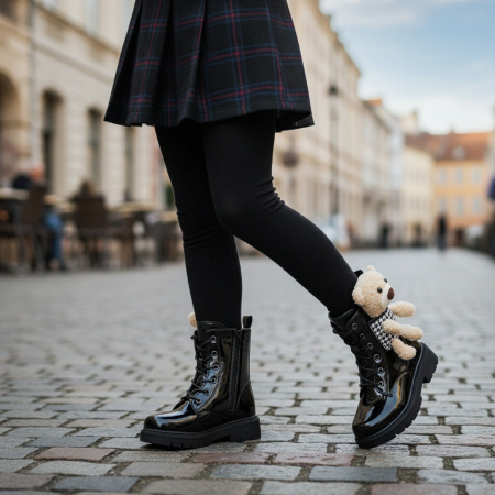 Copii - Ghete imblanite cu ursulet decorativ 919C