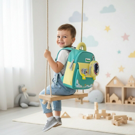 ARTICOLE ȘCOLARE - Ghiozdan pentru gradinita sau scoala cu accesoriu pusculita ZY-4212verde