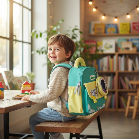 ARTICOLE ȘCOLARE - Ghiozdan pentru gradinita sau scoala cu accesoriu pusculita ZY-4212verde