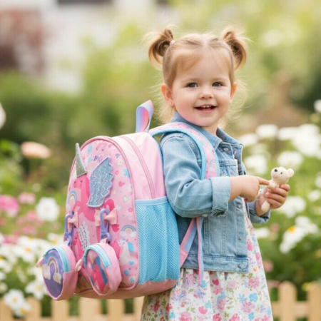 Ghiozdan pentru gradinita sau scoala cu doua pusculite atasate ZY-25127roz [6]