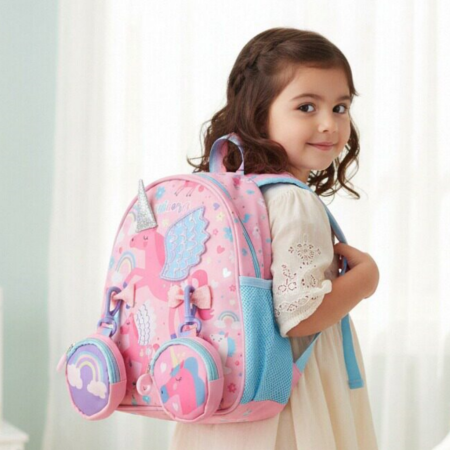 Ghiozdane - Ghiozdan pentru gradinita sau scoala cu doua pusculite atasate ZY-25127roz