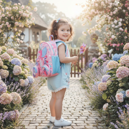 Ghiozdane - Ghiozdan pentru gradinita sau scoala cu doua pusculite atasate ZY-25127roz