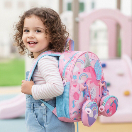 Ghiozdan pentru gradinita sau scoala cu doua pusculite atasate ZY-25127roz [7]