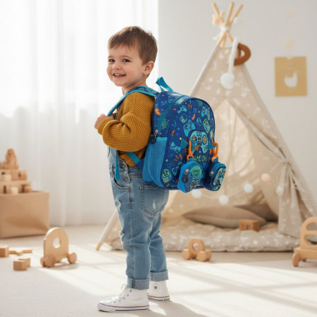 Ghiozdane - Ghiozdan pentru gradinita sau scoala cu doua pusculite atasate ZY-25127albastru