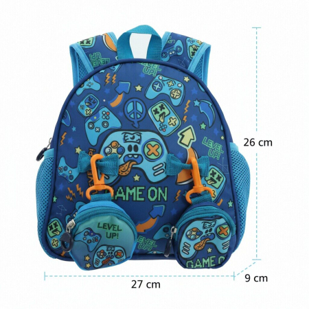 Ghiozdane - Ghiozdan pentru gradinita sau scoala cu doua pusculite atasate ZY-25127albastru