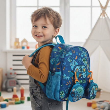 Ghiozdane - Ghiozdan pentru gradinita sau scoala cu doua pusculite atasate ZY-25127albastru