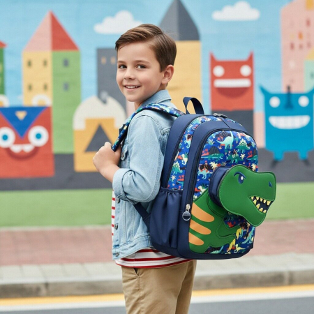 Ghiozdan pentru gradinita sau scoala, model Dinozaur ZY-2545-1bleumarin/dino [11]