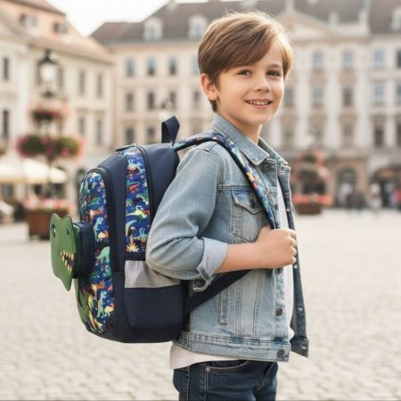 Ghiozdan pentru gradinita sau scoala, model Dinozaur ZY-2545-1bleumarin/dino [9]