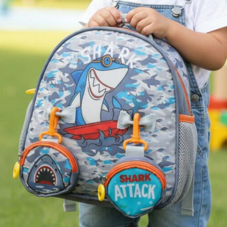 Ghiozdane - Ghiozdan pentru gradinita sau scoala cu doua pusculite atasate ZY-25127gri