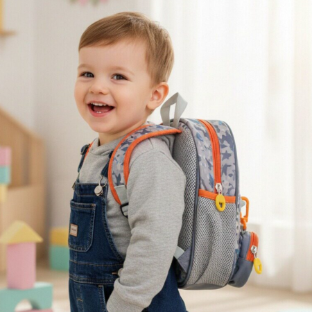 Ghiozdane - Ghiozdan pentru gradinita sau scoala cu doua pusculite atasate ZY-25127gri