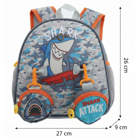 Ghiozdane - Ghiozdan pentru gradinita sau scoala cu doua pusculite atasate ZY-25127gri