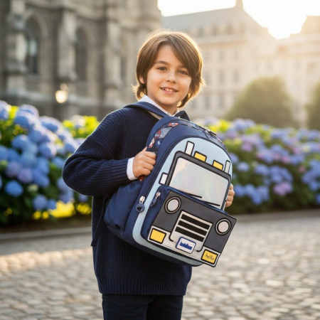 Ghiozdane - Ghiozdan pentru gradinita sau scoala, model Masina ZY-2545-1bleumarin/masina