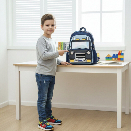 Ghiozdane - Ghiozdan pentru gradinita sau scoala, model Masina ZY-2545-1bleumarin/masina