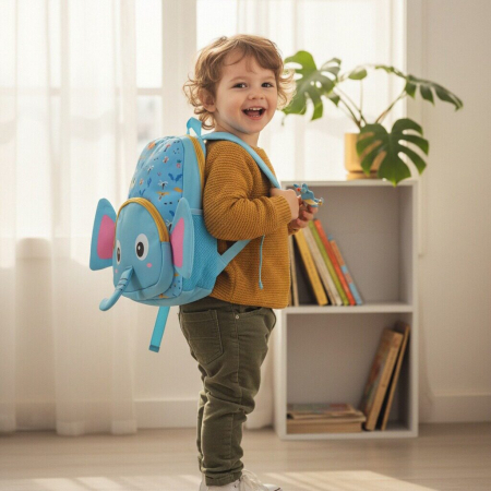 Ghiozdan pentru gradinita sau scoala, model Elefant ZY-25128albastru [6]