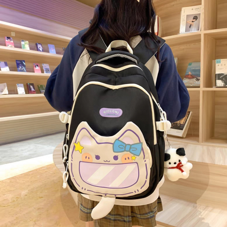 Ghiozdane - Ghiozdan/rucsac cu model pisica pentru scoala sau calatorii ZY-56128negru
