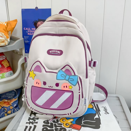 Ghiozdane - Ghiozdan/rucsac cu model pisica pentru scoala sau calatorii ZY-56128alb