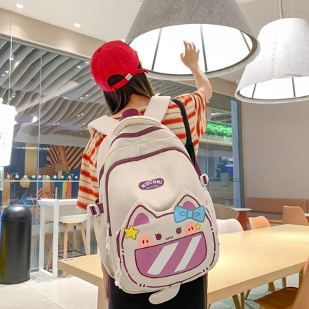 Ghiozdane - Ghiozdan/rucsac cu model pisica pentru scoala sau calatorii ZY-56128alb