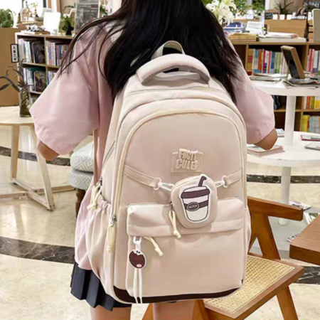 Ghiozdan/rucsac pentru scoala sau calatorii cu accesoriu pusculita ZY-2543bej [6]