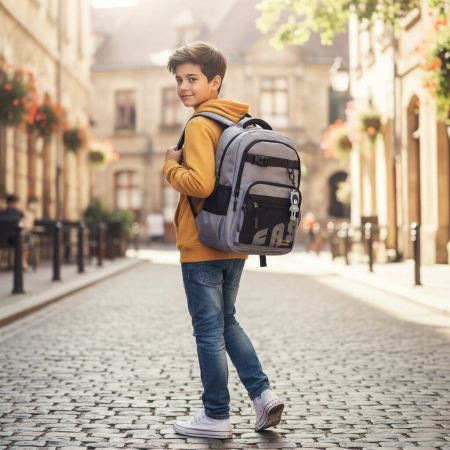 ARTICOLE ȘCOLARE - Ghiozdan/rucsac pentru scoala sau calatorii cu atasare la troler ZY-1057gri