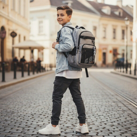 ARTICOLE ȘCOLARE - Ghiozdan/rucsac pentru scoala sau calatorii cu atasare la troler ZY-1057gri