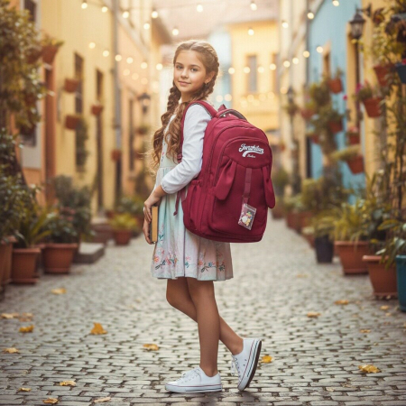 Ghiozdane - Ghiozdan/rucsac pentru scoala sau calatorii cu atasare la troler ZY-8817visiniu