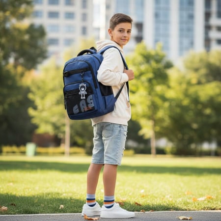 Ghiozdane - Ghiozdan/rucsac pentru scoala sau calatorii cu atasare la troler ZY-1057bleumarin