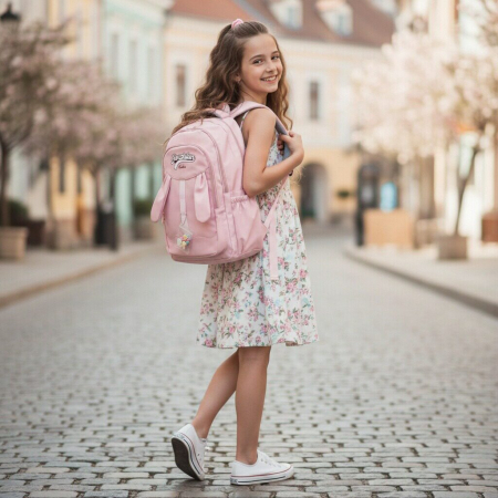 Ghiozdane - Ghiozdan/rucsac pentru scoala sau calatorii cu atasare la troler ZY-8817roz