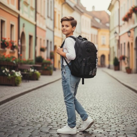 Ghiozdane - Ghiozdan/rucsac pentru scoala sau calatorii cu atasare la troler ZY-1057negru