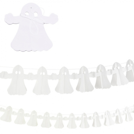 Articole pentru sărbători - Ghirlanda de Hartie Halloween fantome albe  3m B1-1118-19