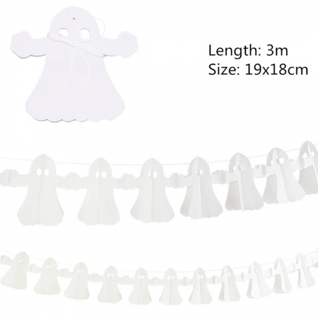 Articole pentru sărbători - Ghirlanda de Hartie Halloween fantome albe  3m B1-1118-19