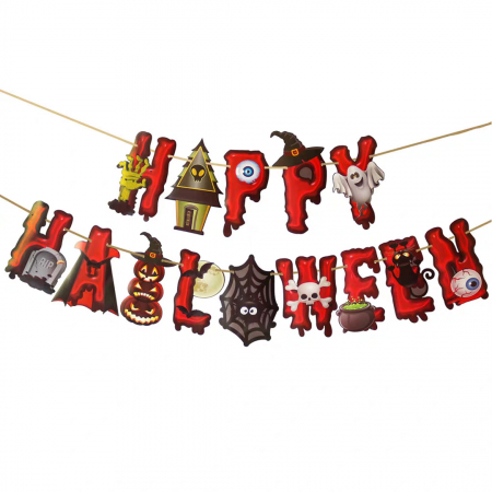 Articole pentru sărbători - Ghirlanda colorata din Carton ' Happy Halloween ' 4-5m LY-2439-10