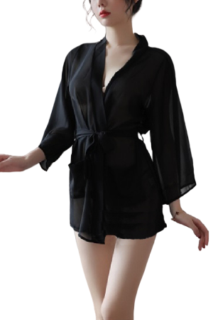 Halate - Set halat si chiloti tanga yml-1132negru