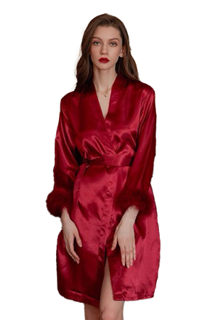 Halate - Halat din satin fin cu puf pentru mireasa, inscriptionat ' Bride ' SUSU-010visiniu